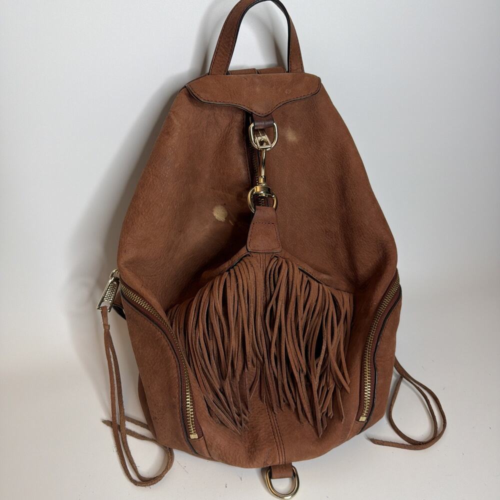 Rebecca Minkoff Julian Fringe Leather Backpack Brown | Boho Festival Bag - Picture 1 of 16